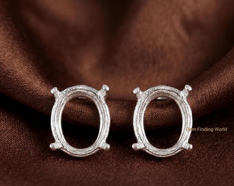 Sterling Silver Oval Prong Stud Earring, Semi Mounting Studs, Without Stone Solitaire Earring, Breast milk DIY Memorial Jewelry