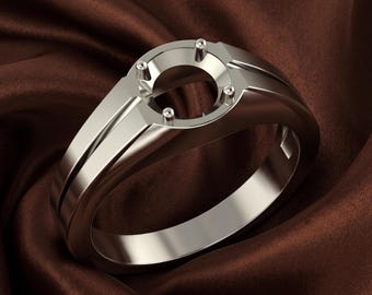925 Sterling Silver Ring, 8MM Round faceted Blank Ring, Semi Mount ring mount. 4-prong tray, and ready for gemstone Men's ring