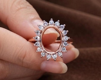925 Sterling Silver 10x14mm Oval Shape Blank Bezel Semi Mount CZ Halo Setting Designer Ring, Breast milk/Keepsake DIY making supplier
