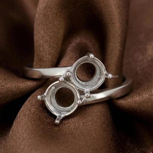 925 Sterling Silver Semi Mount Ring, 5x5mm Round Double Collet Ring, Moi et Toi Good for Resin and Ashes Work Setting For Making Ring