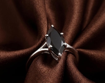 Handmade Sterling Silver Black Onyx Marquise Ring, Gold Filled Black Onyx Marquise Ring, Statement Ring, Black Onyx Jewelry, Solitaire Ring