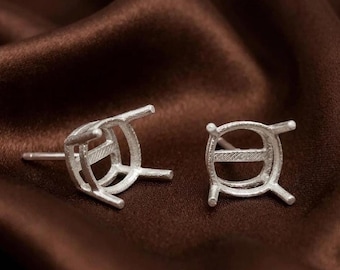 Semi Mount Stud Earrings-Without Stone Earrings-925 Silver-Prong Setting Stud Earrings
