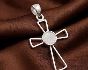 925 Sterling Silver Cross Pendant, 6mm Round Blank Bezel Cross Pendant, Good for Resin & Ashes work DIY jewelry pendant, for jewelry making