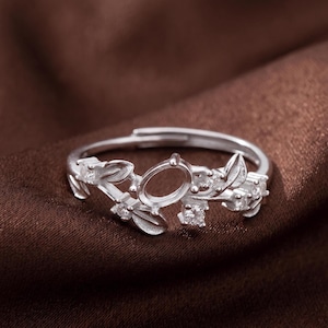 Ast Blatt Massiv 925 Sterling Silber Verlobungsring, 4 x 6 MM Oval Prong Ring-Einstellungen, Art-Deco-Lünette Bandring, Geschenk zum Gedenktag