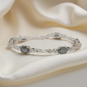 Pulsera de eslabones infinitos de labradorita natural, pulsera de plata de ley 925, pulsera con circonitas redondas, pulsera de plata hecha a mano, regalo para ella