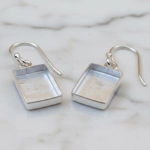 925 Sterling Solid Silver Rectangle Blank Bezel Setted Dangle Earrings, Good for Resin & Ashes Work, Keepsake/Breast DIY Craft, Gift For Her