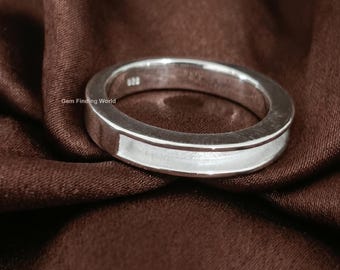 22mm Long Blank Bezel Designer Ring, Good for Resin work, 925 sterling silver Thin Wedding Band Ring, Channel setting Bezel Blank Ring