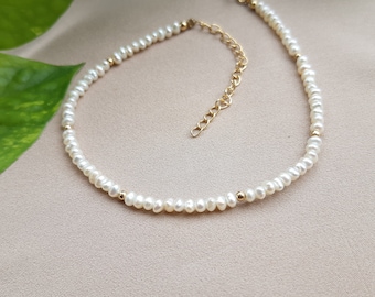 Bracciale di perle d'acqua dolce naturali, braccialetti fatti a mano con pietre preziose rotonde da 3 mm, bracciale con pietra portafortuna di giugno, bracciale di perle bianche con finitura liscia