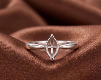 Pre Notched Semi Mount Ring Setting, 925 Sterling Silver Marquise Ring Setting, 8x4mm Marquise Blank stone solitaire Ring, For Women