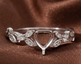 Keepsake Mother Milk Resin Heart Bezel Ring Settings, Birthstone Tree Branch Leaf 925 Sterling Silver Engagement Ring,Marquise Art Deco Ring