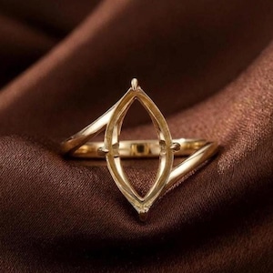 Pre Notched Semi Mount Ring Setting, 925 Sterling Silver Handmade Blank Marquise Ring, Gold Plated Ring for Stone Setting, Custom Bezel Ring