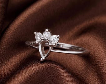4x6MM Pear Prong Ring Settings, Crown Pear Ring, Memory Jewelry, For Women DIY Ring Supplies For Gemstone