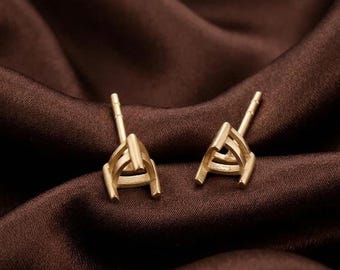 925 Sterling Silver Studs for Girls, 6-Prong Setting Studs, Trillion Blank 4mm - 12mm Pre-Notched Basket Setting Earring