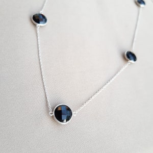 Natuurlijke zwarte onyxketting, ketting gefacetteerde edelsteenlagen, handgemaakte sieraden, 925 sterlingzilveren ketting feestkleding, kettingsieraden