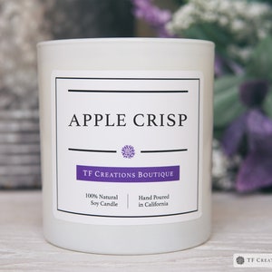 Apple Crisp Wooden Wick Soy Candle, Natural Soy Wax, Vegan Candle, Apple Pie Candle, Cinnamon Nutmeg Scent, Fall Scent, Holiday Candle