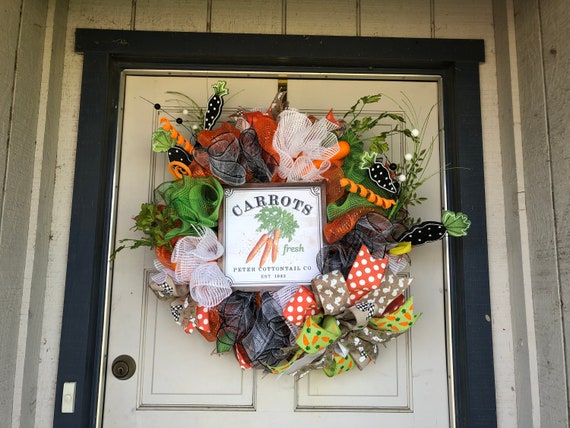 Easter Wreath, Spring Easter Wreath, Spring Decor, Carrots Wreath, Black Orange Wreath, Deco Mesh Wreath, Black Orange Wreath, Happy Easter