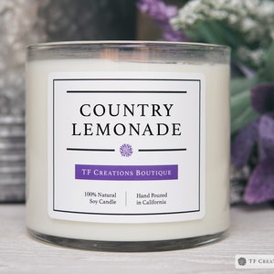 Country Lemonade Wooden Wick Soy Candle, Lemon Candle, Country Candle, holiday giftbox, gift for her, thank you gift, candle gifts, decor