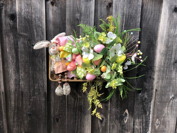 Pink Easter Basket Wreath, Indoor Basket Wreath, Easter Bunny Wreath, Spring Basket Wreath, Pastel Wreath, Spring Garden Wreath, Easter Gift