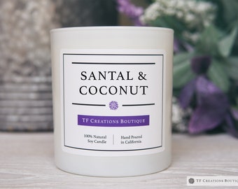 Santal and Coconut Candle, 100% Soy Candle, Handmade, Beach Candle, Friend Gift, Birthday Gift, Candle Gift, Thank You, Gift Box, Sandalwood