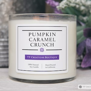 Pumpkin Caramel Crunch Wooden Wick Soy Candle, Pumpkin Candle, Pumpkin Spice Candle, Fall Candle, Gift for her, Holiday Giftbox, Fall Gifts
