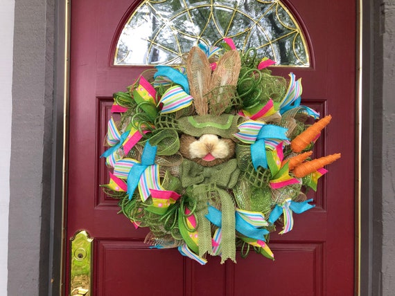 Easter Bunny Wreath, Happy Easter Wreath, Peter Rabbit Wreath, Green Beige Wreath, Carrot Easter, Spring Easter Wreath, Green Easter Wreath