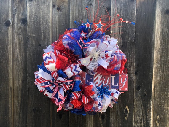 Fourth Of July Wreath, Memorial Day Wreath, Patriotic Wreath, Red White and Blue, USA Wreath, Housewarming Gift, Front Door Decor, July 4th