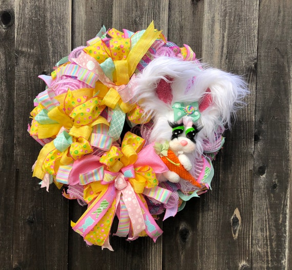 Happy Easter Wreath, Deco Mesh Easter Wreath, Bunny Wreath, Easter Home Decor, Bunny Sign, Spring Wreath, Spring Home Decor, Easter Gift