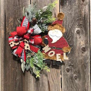 Santa Claus Grapevine Wreath, Papa Noel Decor, Grapevine Christmas Wreath, Christmas Decor, Plaid Christmas, Checkered Christmas, Noel
