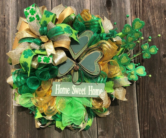 St Patrick's Day Wreath, Shamrock Wreath, Home Sweet Home Wreath, Lucky Wreath, Green Gold Wreath, Clover Wreath, St Patricks Home Decor