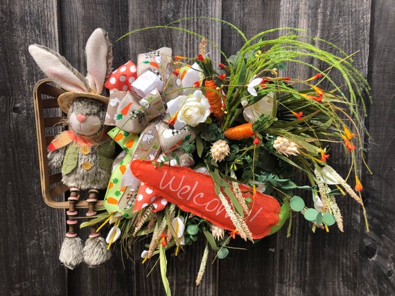 Easter Bunny Wreath, Easter Basket Wreath, Easter Bow Wreath, Spring Basket, Happy Easter Wreath, Peter Rabbit Wreath, Easter Gift, Holiday