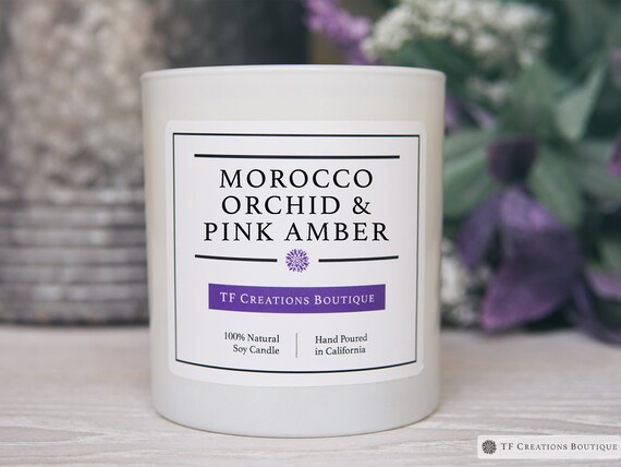 Morocco Orchid and Pink Amber Wooden Wick Soy Candle, Moroccan Candle, Amber Candle, Hand Poured Soy Wax, Vegan Candle, Candle Gift, Small