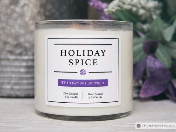 Holiday Spice Candle, Wooden Wick Soy Wax Candle, Vanilla Candle, Holiday Candle, Jasmine Candle, Apple Candle, Gift Box, 17oz Large Candle