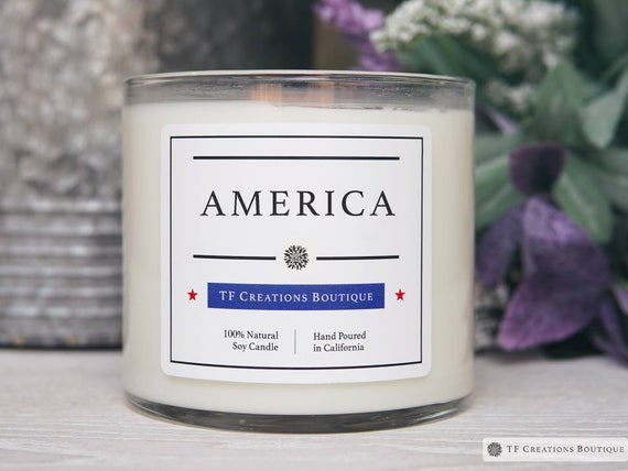 America Wooden Wick Soy Candle, Country Apples Candle, USA Candle, Patriotic Candle, July 4 Candle, Red White Blue Candle, America Decor