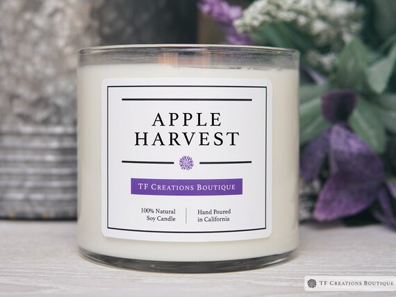 Apple Harvest Wooden Wick Soy Candle, 17oz Large Candle, Nutmeg, Fall Spice Candle, Apple Candle, Vanilla Candle, Holiday Candle, Gift Box