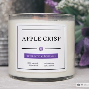 Apple Crisp Wooden Wick Soy Candle, Natural Soy Wax, Large 17oz Candle, Vegan Candle, Apple Pie Candle, Fall Scent, Holiday Candle, Giftbox