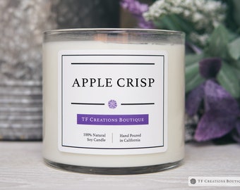 Apple Crisp Wooden Wick Soy Candle, Natural Soy Wax, Large 17oz Candle, Vegan Candle, Apple Pie Candle, Fall Scent, Holiday Candle, Giftbox