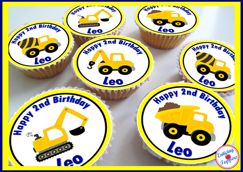 Diggers / Construction Personalised Edible Cupcake Toppers Etsy UK