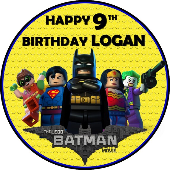 LEGO BATMAN 7.5 Inch Round Edible Cake Topper and 8 cupcake topper ~ PRECUT