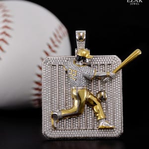 925 Silver Moissanite Iced-Out Pendant - Iced-out Hip Hop Pendant - Hip Hop Sports Jewelry - Baseball Player Pendant - No Chain Included