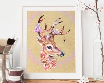 Witchy Art Print | 10x8 Giclee Print | Deer | Stag Print | Fairycore | Pastel Goth Art