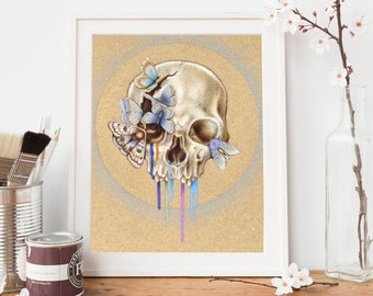 Human Skull Print | 10 x 8 Giclee Art Witchy house Decor Dark academia Fairy Grunge