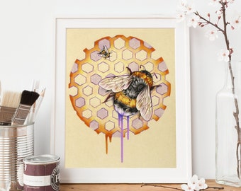 Bee Art | 10x8 Giclee Print | Bee Lover Gift | 70th Birthday Gifts for Her | Fairycore