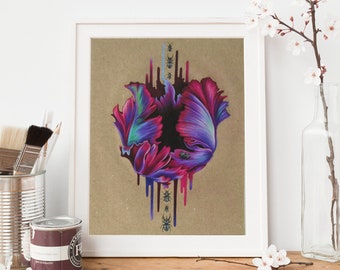 Botanical Artwork | 10x8 Giclee Print | Dark Acedemia | Flowers and Insects | Witchy