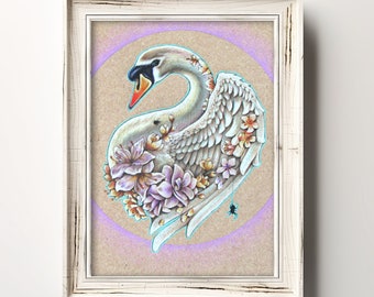 Swan Art Print | 7x5 Giclee | Swan | Bird Watching Gift 70th Birthday Gifts for Her