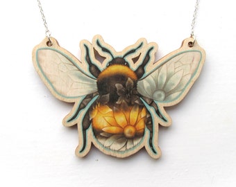 Bee Necklace | Wooden statement Necklace | Bumble bee Gifts | Fairycore