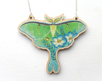 Luna Moth | Wooden statement Necklace | Fairycore | 50th Birthday Gifts for Her