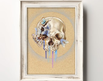 Macabre Art | 7x5 Giclee Print | Moth | Skull Art | Whimsigoth | Dark Academia