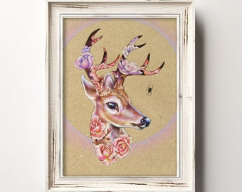 Deer Print | 7x5 Wall Art | Stag wall Art | Fairycore | 50th Birthday Gifts for Her