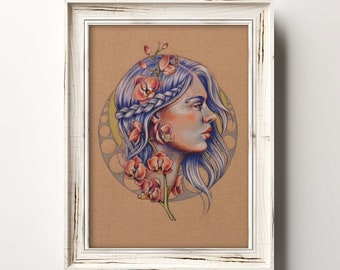 Art Nouveau Wall Art | 7x5 Giclee Print | 70th birthday Gifts for Her | Cottagecore Art