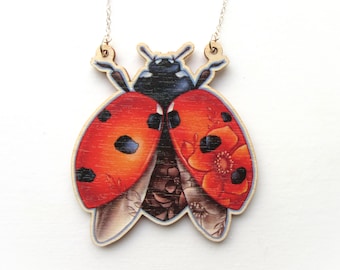 Ladybird Necklace | Wooden statement Necklace | Ladybug | Fairycore Dark academia